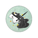 black cartoon unicorn with stars clock