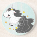 Black cartoon unicorn with stars coaster