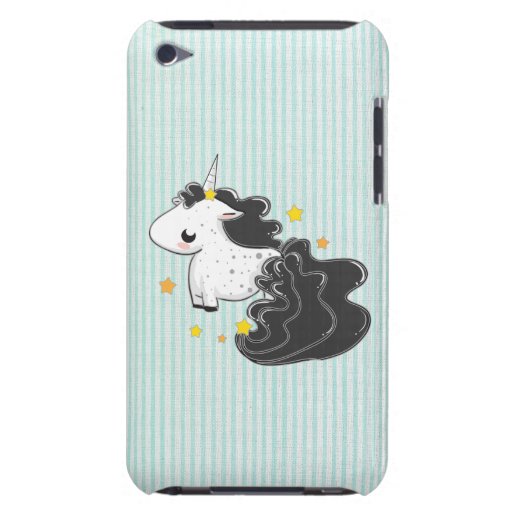 Black cartoon unicorn with stars iPod Touch Cases
