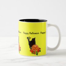 Black Cat and Jack O Lantern Coffee Mugs