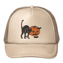 Black Cat and Pumpkin Trucker Hats
