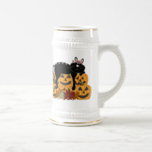 Black Cat and Pumpkins Coffee Mugs