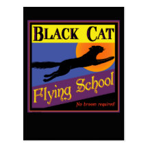 Black Cat Flying School Halloween Greeting Card Post Card