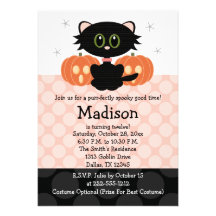 Black Cat Halloween Birthday Invitations