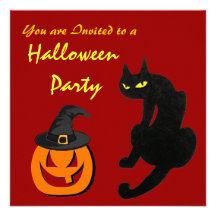BLACK CAT HALLOWEEN PARTY PERSONALIZED INVITES