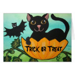 Black Cat Halloween Pumpkin Greeting Card