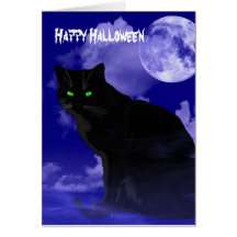 black cat, Happy Halloween card, template