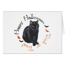 Black Cat Happy Halloween Greeting Card