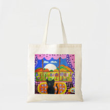 BLACK CAT LOOKS AT THE MOON TOTE BAG