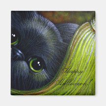 BLACK CAT & MAGIC WITCH BROOM HALLOWEEN Magnet