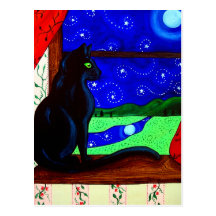 Black Cat Magical Night Postcard