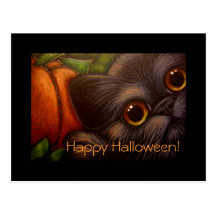 BLACK CAT & PUMPKIN HALLOWEEN Postcard