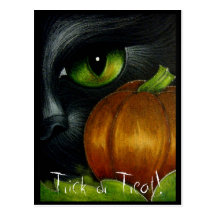 BLACK CAT TRICK OR TREAT Postcard