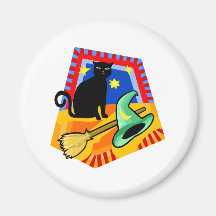Black cat & witches hat magnet