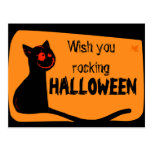 Black cat with red eyes Halloween greeting card postcards
