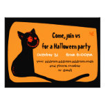 Black cat with red eyes Halloween invitation card