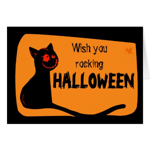 Black cat with red eyes Halloween note card