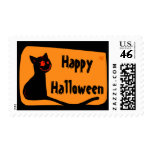 Black cat with red eyes Halloween postage
