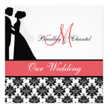 Black, Coral, and White Couple Wedding Invitation