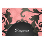Black & Coral Floral Damask Wedding Response RSVP Personalised Invite