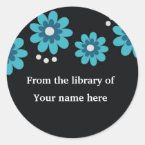 Black Custom Bookplates - Blue Flowers stickers