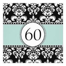 Black Damask 60th Birthday Invitation | Mint Green