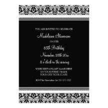 Black Damask 85th Birthday Party Invitations