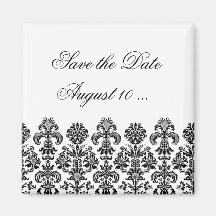 Black Damask Background for the DIY bride Refrigerator Magnets