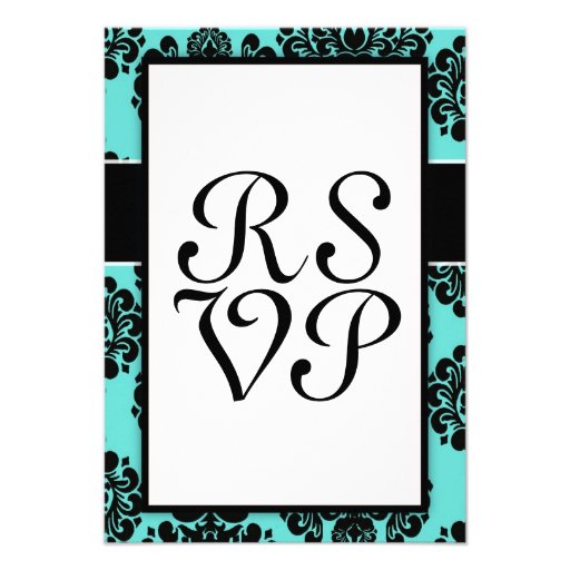black damask elegance on aqua blue design custom announcement