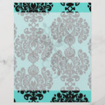 black damask elegance on aqua blue personalised flyer