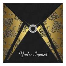 Black Damask Gold All Occasion Party Invitation