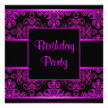Black Damask Hot Pink Purple Birthday Party Invite