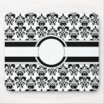 Black damask & monogram mouse pads