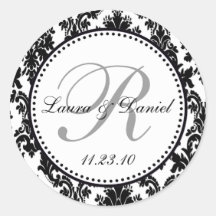 Black Damask Monogram Sticker
