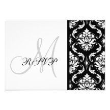 Black Damask Monogram Wedding RSVP Custom Announcements
