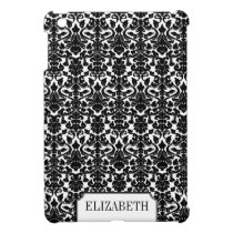 Black damask pattern elegant personalised name ipad mini cases