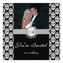 Black Damask Photo Wedding Invitation