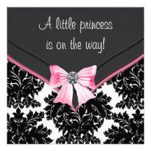 Black Damask Pink Bow Princess Baby Shower Personalized Invitation
