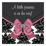 Black Damask Pink Bow Princess Baby Shower Personalised Announcements