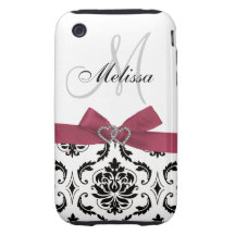 Black Damask Pink Ribbon Print iPhone 3G Case-Mate Tough iPhone 3 Case