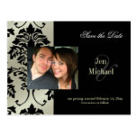 Black Damask Save the Date Photo postcards,