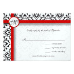 Black Damask Side Borders Red Trim Wedding Invitation