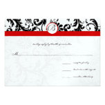Black Damask Swirls Red Trim Wedding RSVP Personalised Invitations