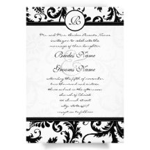 Black Damask Swirls with Dots Wedding Invitation