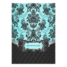 Black Damask & Tiffany Blue Wedding Invitations