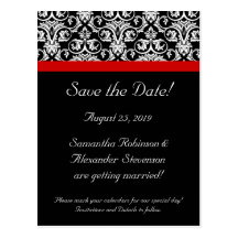 Black Damask w/Red Accent Save the Date Post Cards