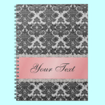 Black Damask with Pink Ribbon Notebook notebooks
