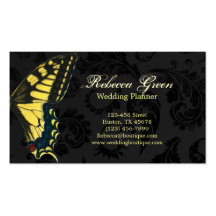 Black damask Yellow Butterfly fashion Business Cards