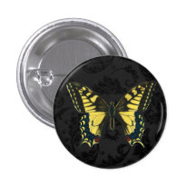 Black damask Yellow Butterfly Wedding Buttons