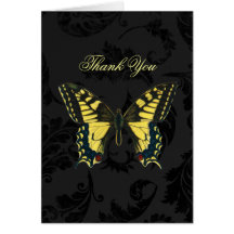 Black damask Yellow Butterfly Wedding thankyou Greeting Cards
